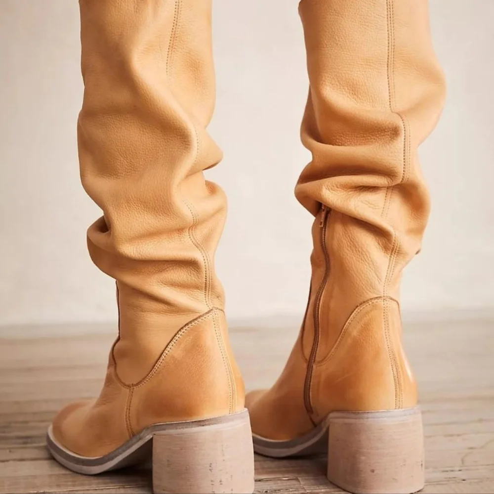 Tan Banana Leather Free People Essential Slouch Women's Boots 37 7 Like New - Picture 7 of 8